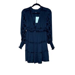 One Pretty Time womens size L Tiana black silky tiered knee length  goth